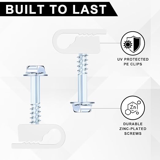Cable Clips with Screws Fastener 1/4 Inch (6 mm) - All Weather Wire Clips for Coaxial, Ethernet,Electrical Cables,Brick/Stucco Siding Clips, UV-Resistant for Outdoor Wall Mount,30 Pack,White