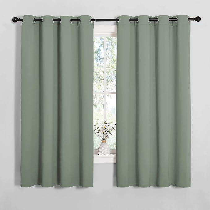 NICETOWN Bedroom Curtain Panels Blackout Draperies, Thermal Insulated Solid Grommet Blackout Curtains/Drapes (Sage Green, 1 Pair, 55 by 68-inch)