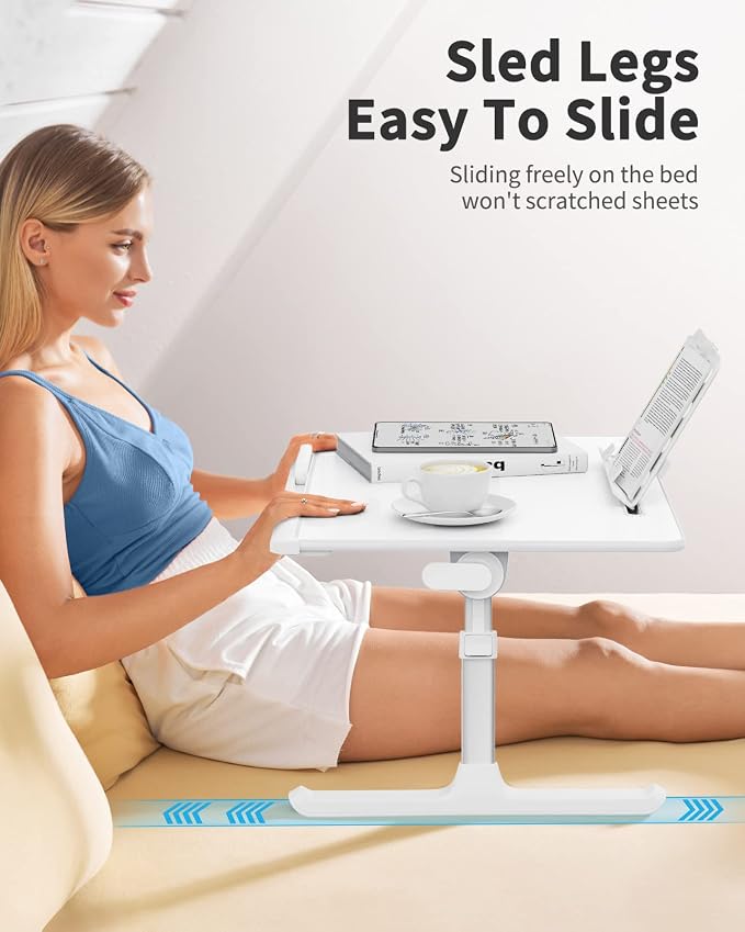 Laptop Bed Tray Table, SAIJI Adjustable Bed Desk for Laptop, Foldable Laptop Stand with Storage Drawer for Eating, Working, Writing, Gaming, Drawing (White, X-Large)