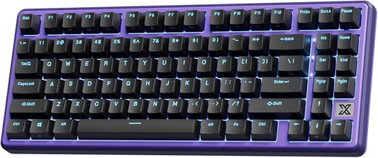 RK ROYAL KLUDGE X87 Mechanical Keyboard 75% Wired Keyboard Gaming with 86 Keys, Gasket Mount, Ice-Blue Backlight, Purple Shell Design, Software Support, Hot-Swappable Creamy Switch Black
