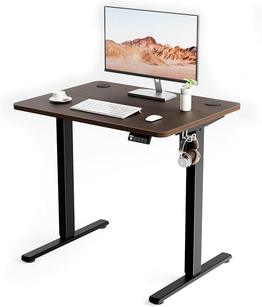 Small Standing Desk, 32"x24" Height Adjustable Sit-Stand Office, Walnut | Electric Adjustable Standing Desk, Sit to Stand Computer Office Desk with Splice Board, Memory Preset, Lifts 28.7''-46.5"