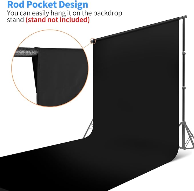 HEMMOTOP Black Backdrop Background, 10x12 ft Black Backdrop Screen for Photography, Seamless White Photography Backdrop Background for Photo Video Studio (Backdrop only)