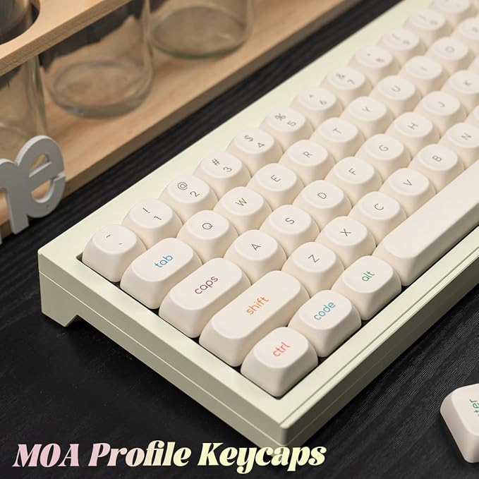 MOA Profile PBT Keycaps, Minimalist White Keycap Set, 124 Keys Cute Round Keyboard Keycap, Dye-Sublimation Custom Key Cap for 61/64/68/84/87/100/104/108 Cherry MX Mechanical Keyboards(Fruit)