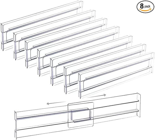 Guo's hyekbe 8 Pack 3.2 Inch Tall ABS Drawer Divider -Expandable from 10.9-20.5''-Adjustable Dresser Drawer Plastic Organizer Separators for Flatware, Utensil, cosmetics，Underwear，office supplies
