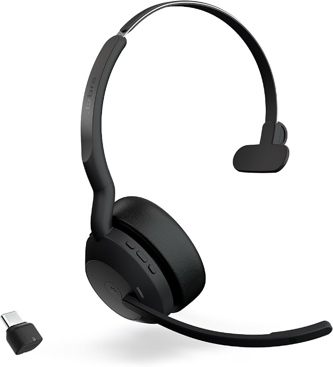 Jabra Evolve2 55 Mono Wireless Headset - Features AirComfort Technology, Noise-Cancelling Mics & Active Noise Cancellation - MS Teams Certified, Works with Other Platforms - Black