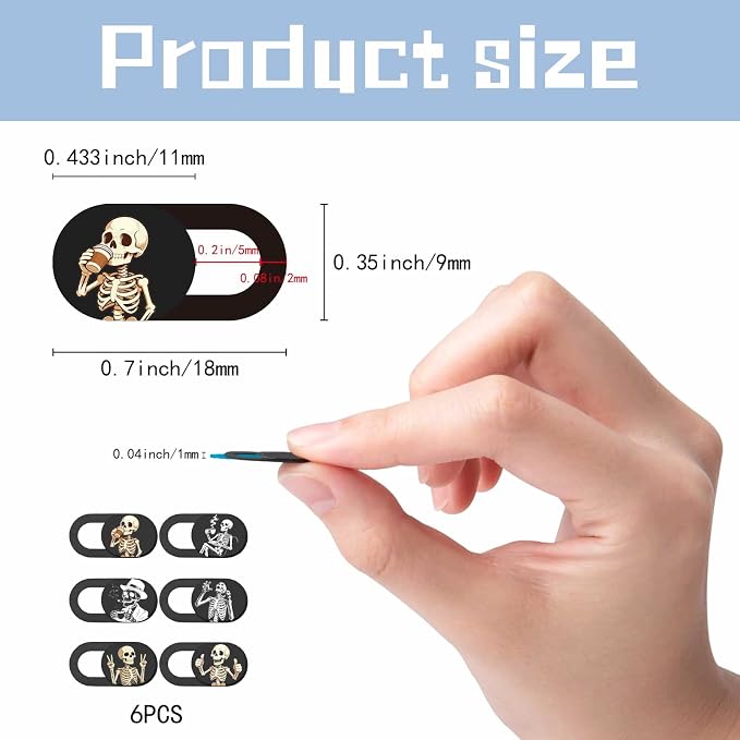 6Pcs 6 Styles Laptop Camera Cover Skull Privacy Guard Accessories, 0.04 Inch Ultra Thin Webcam Cover Protector Blocker for Phone Desktop Computer Tablet Notebook Mini PC Home Office Use