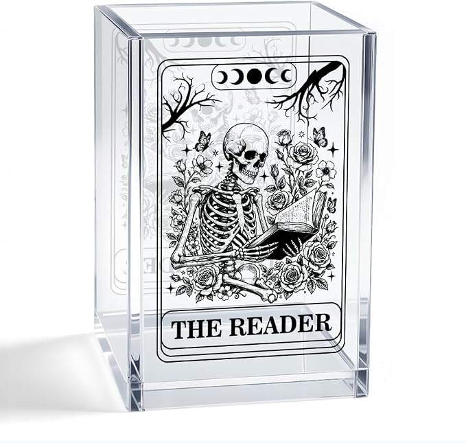 The Reader Acrylic Organizer Pencil Pen Holder, Bookworm Skeleton Desk Organizer, Bookworm Gifts for Book Lover Book Club Member Student Librarian, Back to School Gifts for Daughter Niece