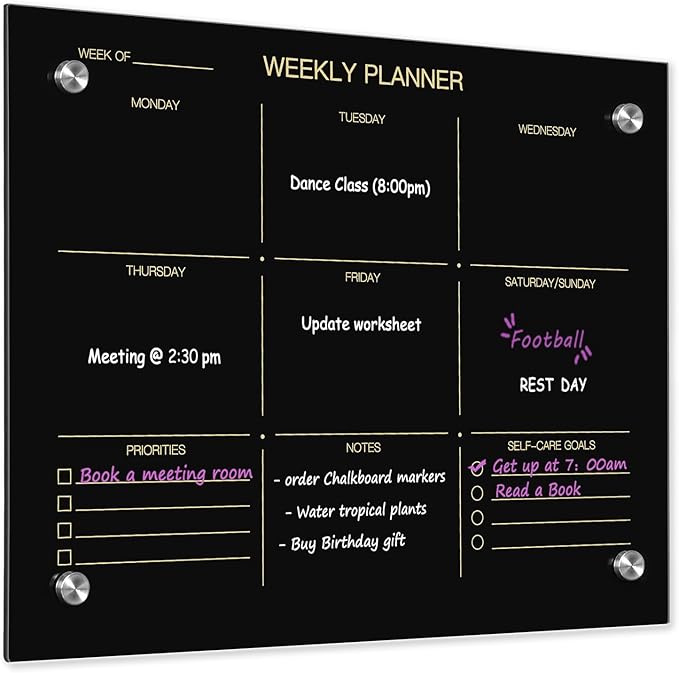 Okydoky Glass Dry Erase Whiteboard, 12" x 16", Frameless Glass White Board for Home, School, Office, Black Surface