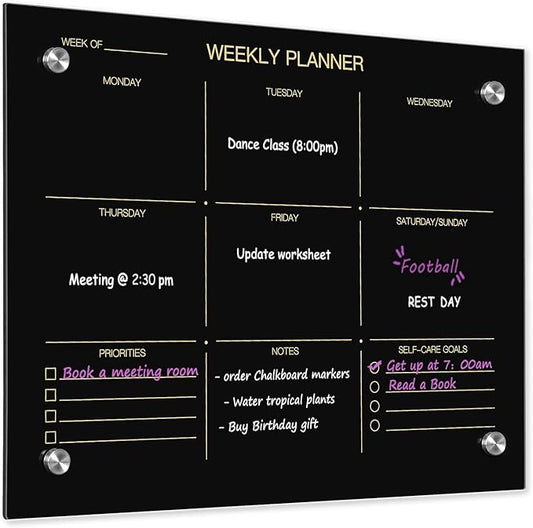 Okydoky Glass Dry Erase Whiteboard, 12" x 16", Frameless Glass White Board for Home, School, Office, Black Surface