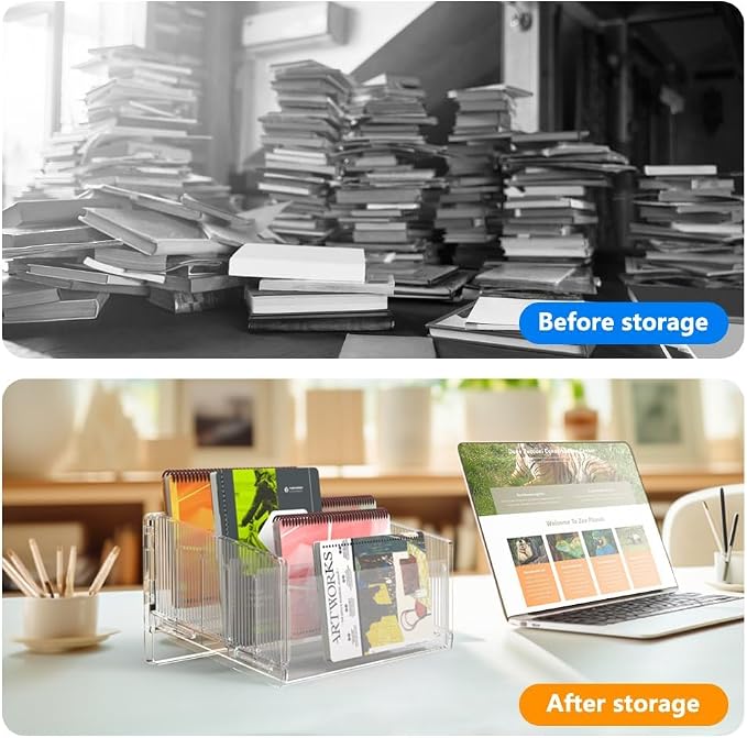 File Sorter Organizer, 5 Sections Acrylic Letter Tray 2 Pack | Desk Mail Organizer Letter Holder for Envelopes, Mail, Electronics