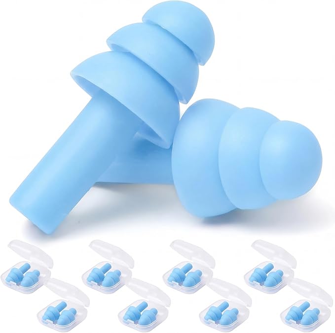 24 Pair Light Blue Ear Plugs Bulk NRR 29dB Reusable Silicone With Plastic Cases - Soft Foam for Sleeping, Noise Cancelling, Concerts, Shooting, Swimming, Noise Reduction
