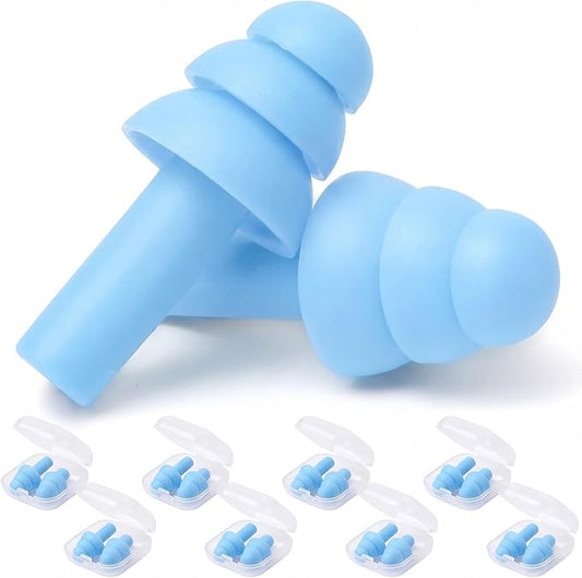 24 Pair Light Blue Ear Plugs Bulk NRR 29dB Reusable Silicone With Plastic Cases - Soft Foam for Sleeping, Noise Cancelling, Concerts, Shooting, Swimming, Noise Reduction