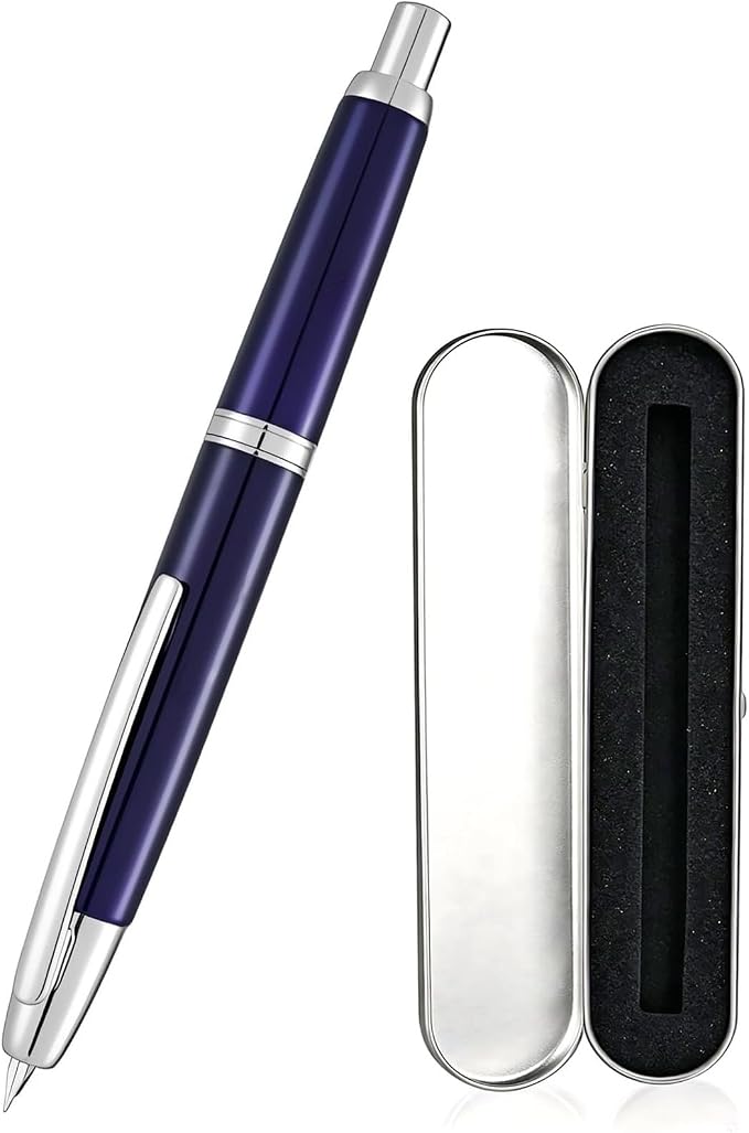 Jinhao 10 Retractable Fountain Pen, Deep Blue F Writing Pen with Converter and Pen Box