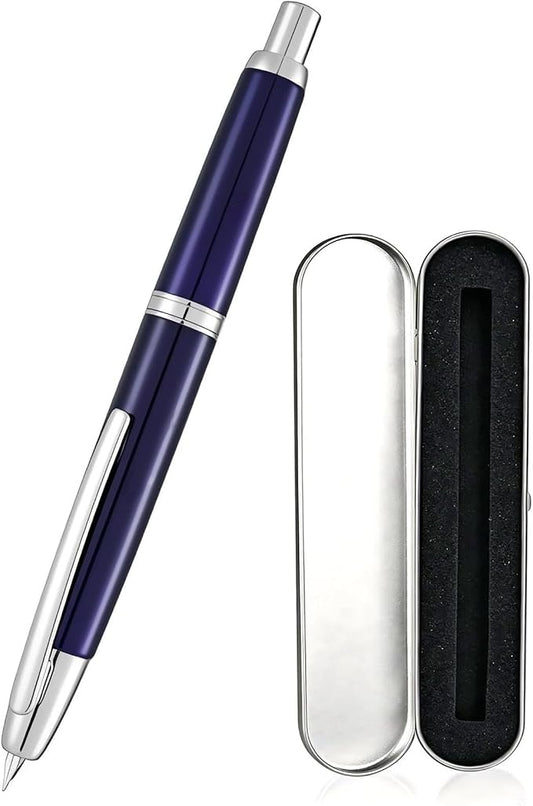Jinhao 10 Retractable Fountain Pen, Deep Blue F Writing Pen with Converter and Pen Box