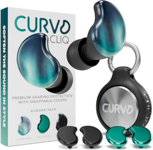 CURVD Cliq Noise Cancelling Ear Plugs – Reusable Concert Earplugs for Noise Reduction with Swappable Covers, 5 Tip Sizes & Travel Case. Stylish, Comfy, and Customizable Protection