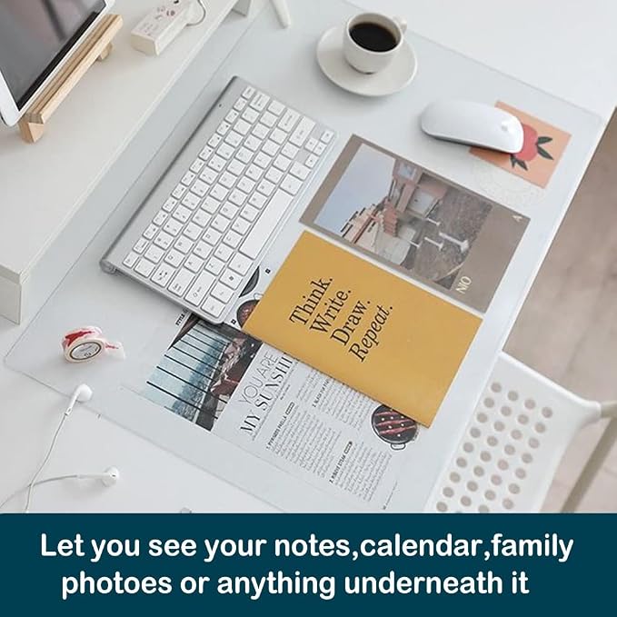Desk Pad Blotter Mats Clear Organizer Office Table Protector Painting Desktopper Gamer Desk Pad with Mouse Pad for Laptop Computer Desktop Keyboard Pads Plastic Crystal Waterproof Mat Large 20x36