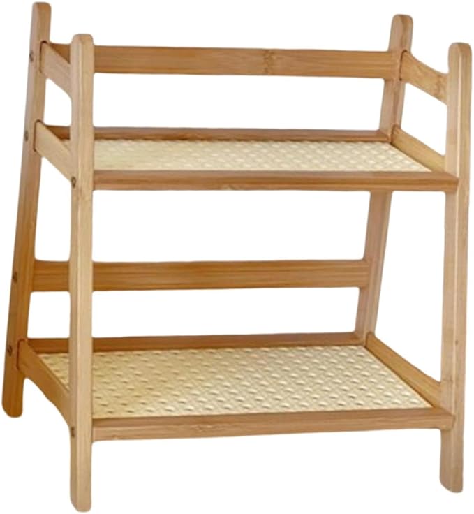Desk Storage Organizer Bamboo Double Layer Rack,Flower Pot Stand,Desktop,2 Tier Home Decor for Kitchen Desk Bedroom Counter