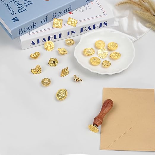 Vintage Wax Seal Stamp Set – 20-Piece Classic Seal Heads with Wooden Handle for Invitations, Letters, Gift Wrapping & More (Assorted Designs)