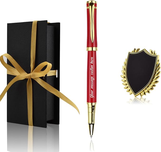 Yastar Personalized Pen with a Custom badge Office Gift Set Customized Pen Engraved with your Message Names Company Names Phone Number Gift for Colleague Friends Business any occations