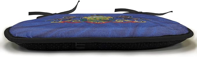 Lunarable American Chair Cushion Pads Set of 4, Pennsylvania Flag Sheaves of Wheat State Coat of Arms Wavy Patriotic, Anti-Slip Seat Padding for Kitchen & Patio, 16"x16", Blue Multicolor