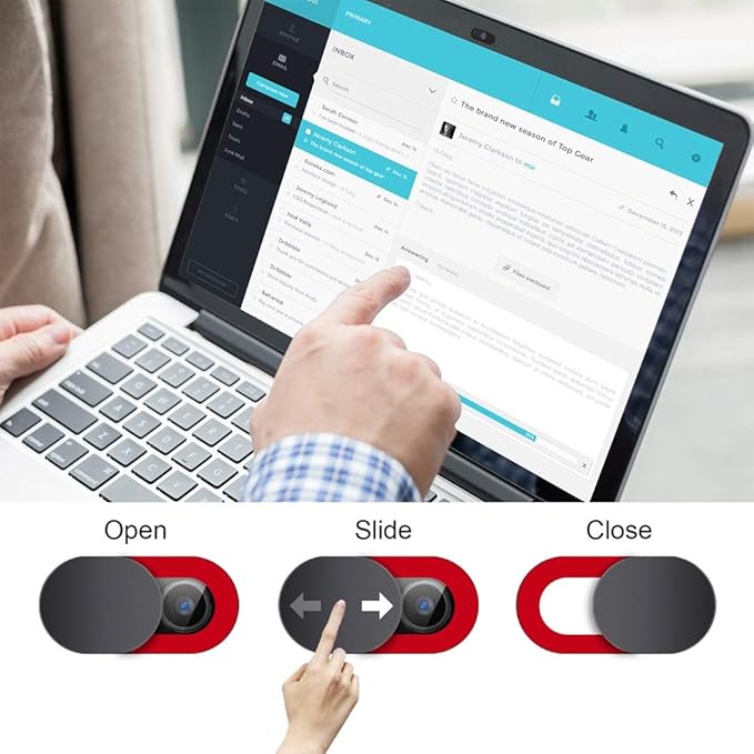 Camera Cover, Webcam Cover Slide, Ultra-Thin, Red, Compatible with Laptop, Tablet, Cellphone, Desktop, Camera (3-Pack)