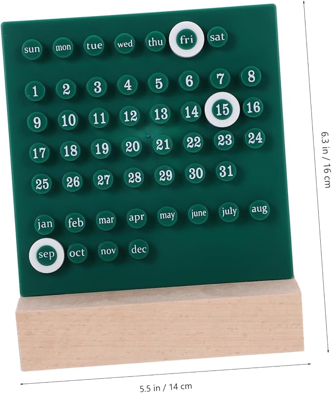 Kawaii Perpetual Desk Calendar with Date Display Cute Acrylic Home Office Decoration Manual Flip Calendar for Teachers and Classroom Decor Green