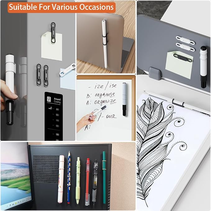 Freewindo 12 Pack Magnetic Pen Holder for Refrigerator, Silicone Magnetic Pencil Holder for Locker, Magnetic Dry Erase Marker Holder for Whiteboard, Desk, Clipboard (12back)