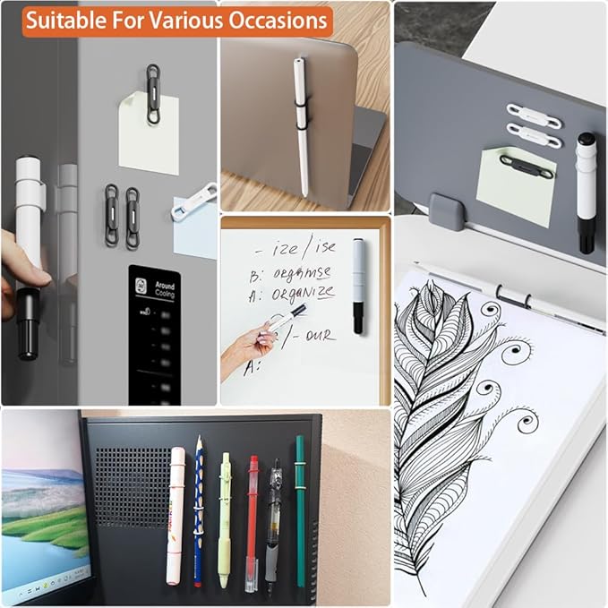 Freewindo 12 Pack Magnetic Pencil Holder Silicone Magnetic Pen Holder for Refrigerator, Magnetic Dry Erase Marker Holder for Whiteboard, Desk, Clipboard, Locker Accessories (4back+4grey+4white)