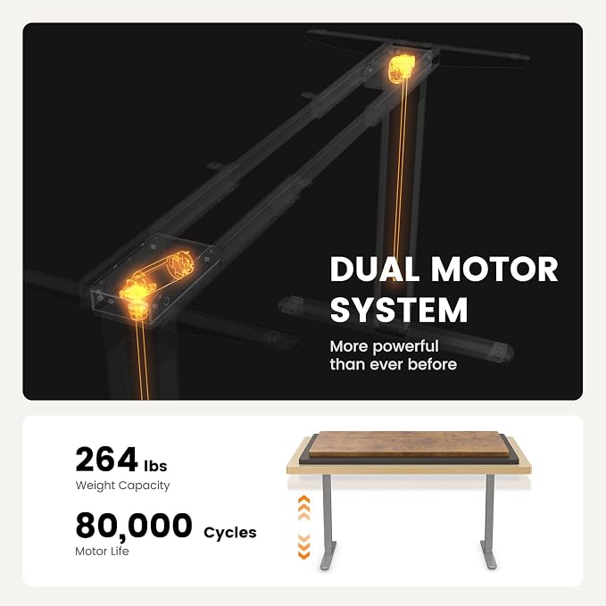 ErGear Dual Motor Standing Desk Frame, Electric Adjustable Legs Compatible Desktop Size 44″-90″, 264 lbs Weight Capacity, 4 Memory Height Settings Stand up Desks Base, Grey Frame Only