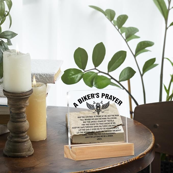 Motorcycle Gifts for Men Biker Bike Lover Accessories Desk Decor | Gifts for Bike Lover, Motorcycle Rider, Bikers Prayer, Home Desk Decorative Sign, Clear, Acrylic, 4 x 4 Inches
