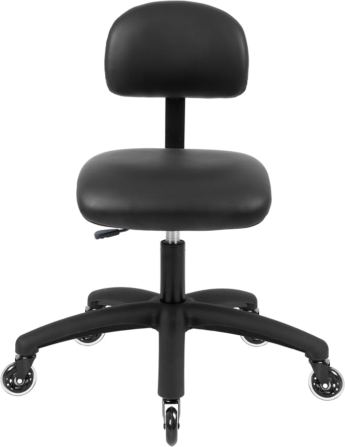 FSS Series Square seat Low (18"-23") seat Height Chair. Vinyl-for Office, Garage, Desk, Shop, Computer, Doctor, Medical, Easy to Clean! NO Footring (Black, Low, Rubber Roller Casters)