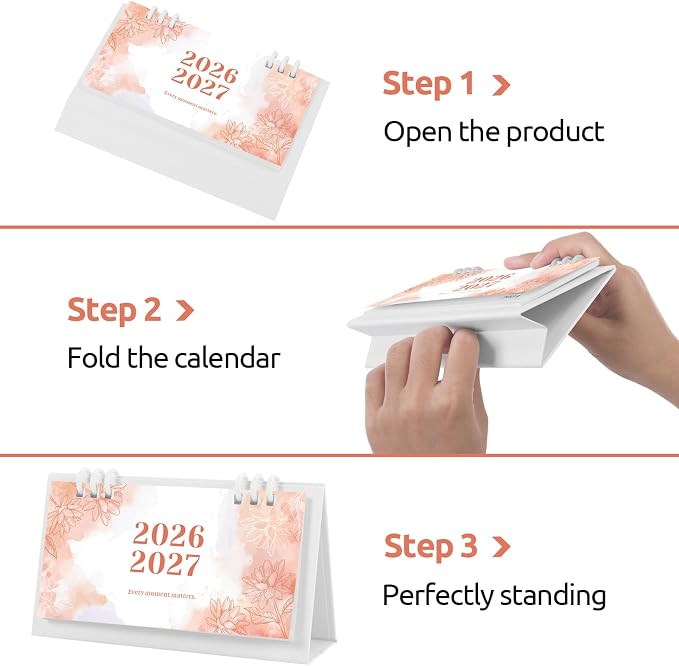 Small Desk Calendar 2026-2027, Pink Monthly Desktop Calendar - Runs From January 2026 Until December 2027, 6.3" x 3.1", Mini Standing Flip 2026 Calendar for Home, School and Office Supplies