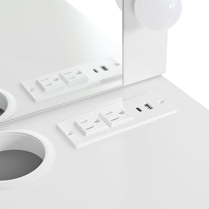 Floating Makeup Vanity Desk with Arched LED Mirror, 3-Color Lights, 2 Drawers, Charging Station, Wall Mounted, White