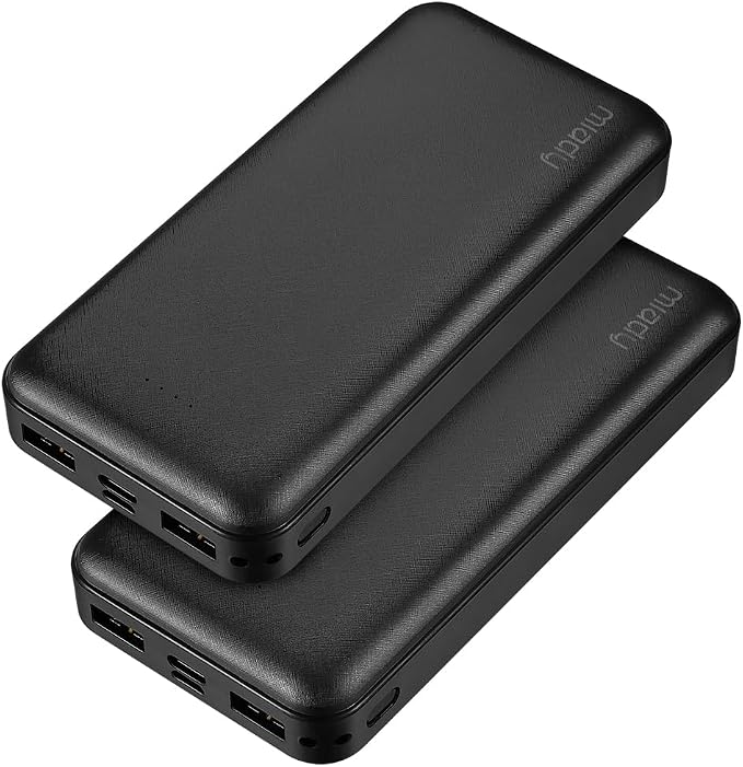 Miady 2-Pack Portable Charger PD 22.5W Power Bank 20000mAh Battery Pack | 74Wh丨Fast Charging丨3 Outputs 2 Inputs丨High Capacity丨Compatible with iPhone 17 iPad Android etc丨for Travel Camping丨Black+Black