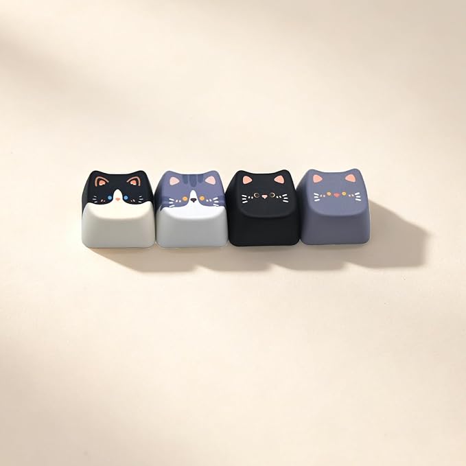 Artisan Keycaps, 4 Keys Cute Cat Custom Cover Caps for MX Mechanical Keyboard, Resin Handmade 1U Replacement for Esc Del Arrow Keys (Black Cat Set)