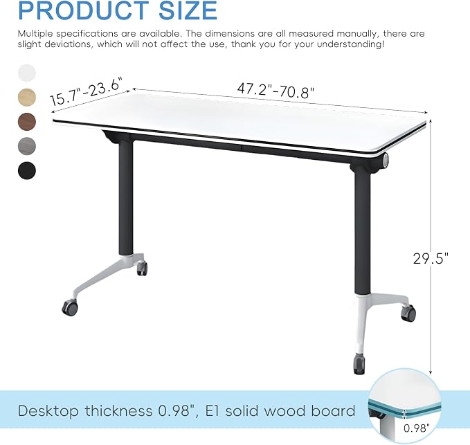 Folding Conference Table with Flip-Top & Locking Wheels, Training Table with Metal Frame – Modular, Space-Saving Design for Office, Meeting, and Classroom Use