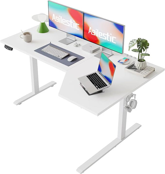 Agilestic Electric Standing Desk, Height Adjustable Desk, 59 x 35 Inch Sit Stand up for Work Office Home, L Shaped Ergonomic Rising Computer Table with Memory Preset, White