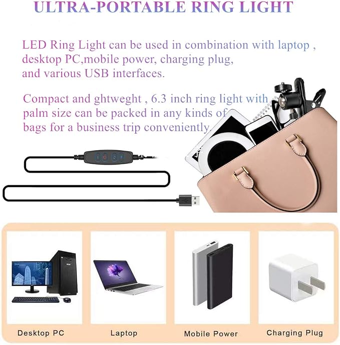 6.3" Ring Light with Clamp Mount for Laptop,Webcam Light with 3 Light Modes&10 Level Dimmable for Laptop/PC Monitor/Desk/Bed/Office/Makeup/YouTube/TIK Tok