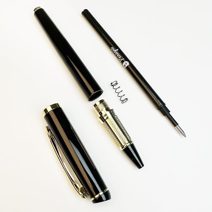 Penagic Luxury Pen, 0.5 mm Black Ink Nice Fancy Gel Pen, Fine Point, Professional Executive Writing, Gift Pen for Men and Women, Set of 1 with 2 Refills