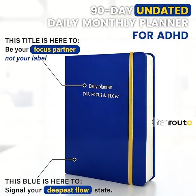 ADHD Planner for Adults – Undated Daily Executive Function Planner with Energy Task Management & Focus Tools, GRANROUTO B5 Hardcover Productivity Journal, Time Blindness & Neurodivergent Organizer