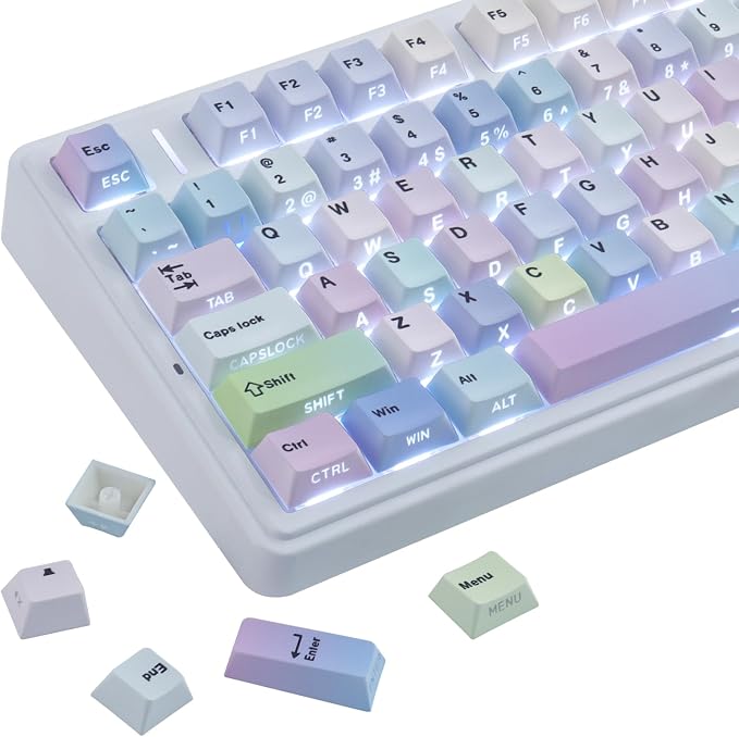 Sunzit Dreamy Purple Keycaps,132 Keys PBT Custom Side Print Keycaps,Cherry Profile Dye Sub Keycap Set,Cute Shine Through Keyboard Key caps for Mechanical Keyboards