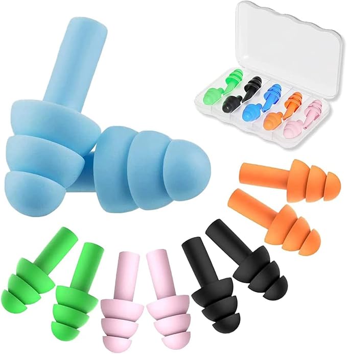 5 Pairs Sleep Earplugs,Silicone Ear Plugs for Sleeping Noise Cancelling,Soft Reusable Ear Plugs,Small Earplugs for Sleep,Travel EarPlugs with EarPlug Case(Pink,Black,Blue,Orange,Green)