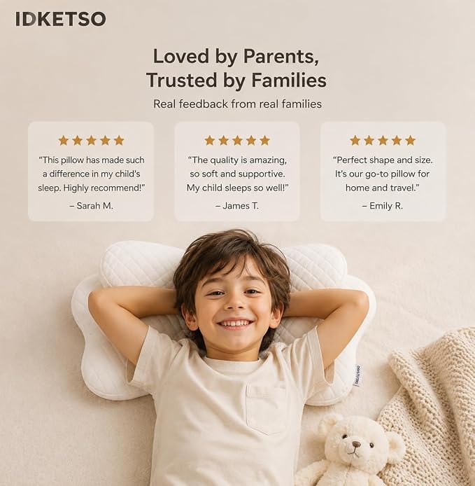 Memory Foam Pillow for Kids,Cervical Butterfly Kids Pillow,Ergonomic Memory Foam Neck Support Pillow for Side Back Stomach Sleepers,Soft Breathable Children Pillow Ages 3-12 Boys Girls