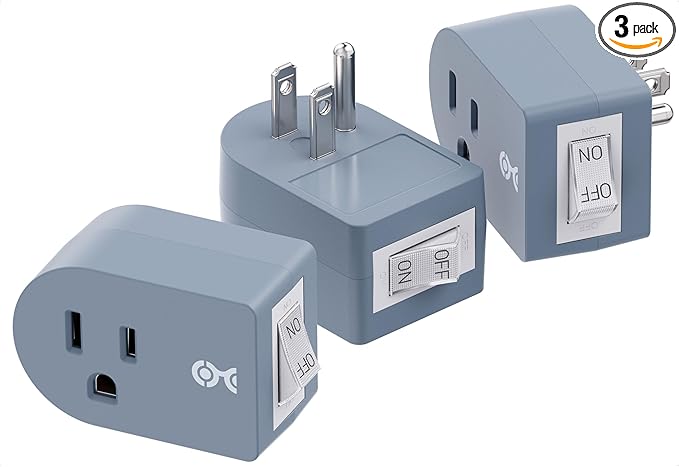 Cable Matters [ETL Listed] 3-Pack Grounded Outlet Switch with On Off, Plug Switch On Off, Single Outlet Adapter, Gray