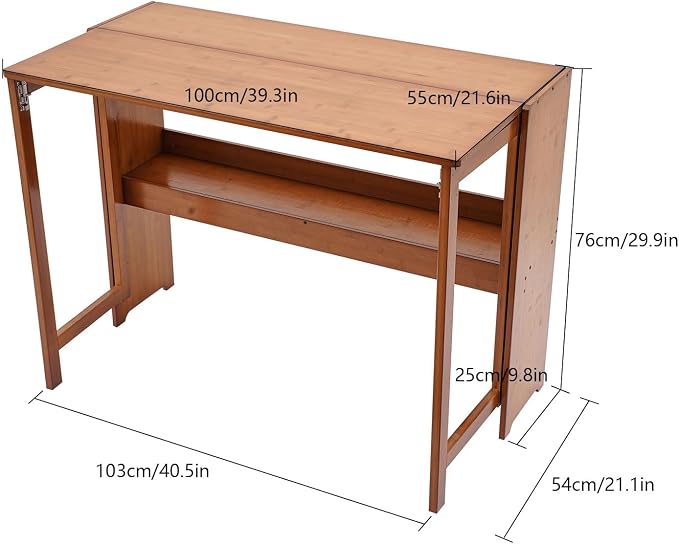 Bamboo Folding Desk, Laptop Desk Writing Desk with Storage Shelf Vanity Table Small Computer Table Space Saving Workstation for Home Office