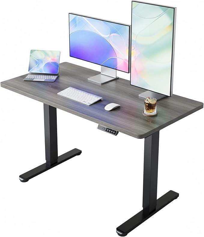 HUANUO 48" Small Electric Standing Desk Adjustable Height, 4 Memory Height Settings, Sit Stand Up Desk for Home Office & Computer Workstation, Grey