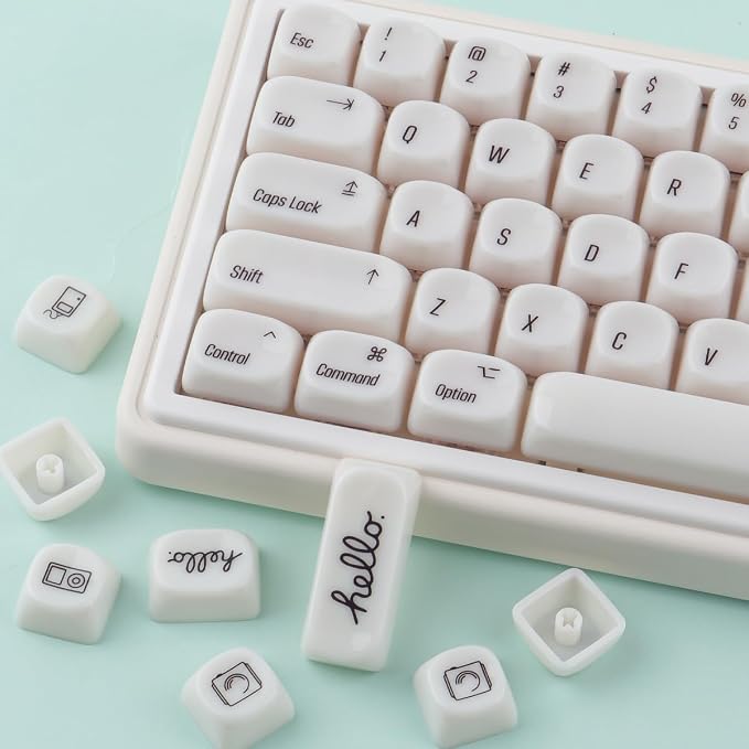 Tsungup MOA Keycaps,136 Keys Cute Ceramic Textured Custom Keycaps 60 75 Percent, Minimalist White Mac Keycap Set Key Caps Keyboard for Cherry Gateron MX Swithes Mechanical Keyboards(Translucent White)