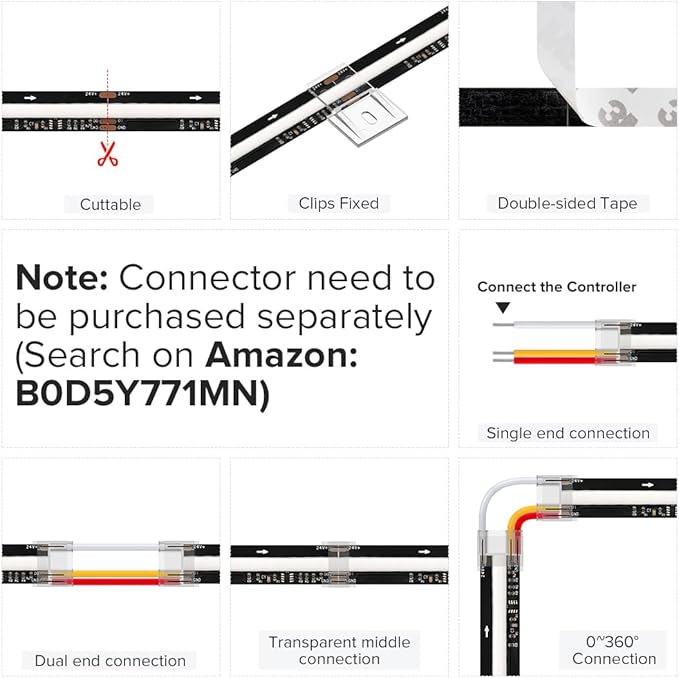 BTF-LIGHTING WS2811 Smart IC RGB FCOB COB LED Strip, UL Listed 720LEDs/m High Density Color Chasing Uniform Light, DC24V 3.28FT 12mm Width Black PCB for Home Party DIY Decor(No Adapter or Controller)