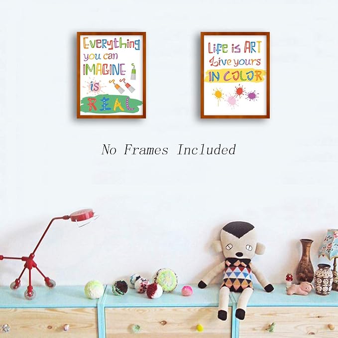 CHDITB Unframed Colorful Art Print Inspirational Quotes&Saying Painting Watercolor Words Wall Art,Set of 4（8’’x10’’） Canvas Ink Splatter Palette Picture for Study Kids Room Classroom Decor