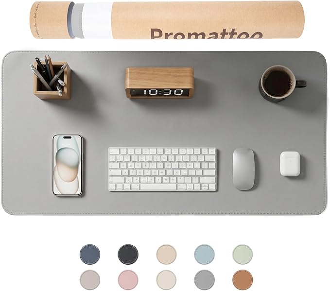 Large Desk Pad Non-Slip Desk Mat Protector for Keyboard Mouse Waterproof Vegan Leather Surface Faux Leather Laptop Mat Smooth Mouse Pad Premium Gift Tube Mist Gray 31.5" x 15.7"